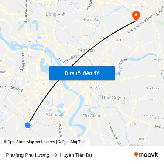Phường Phú Lương to Huyện Tiên Du map
