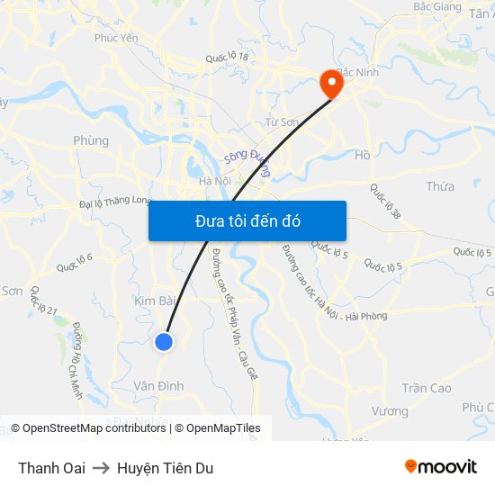 Thanh Oai to Huyện Tiên Du map