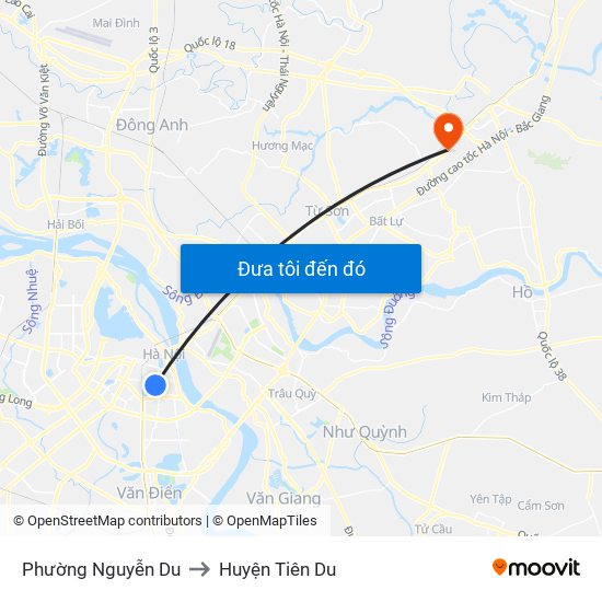 Phường Nguyễn Du to Huyện Tiên Du map