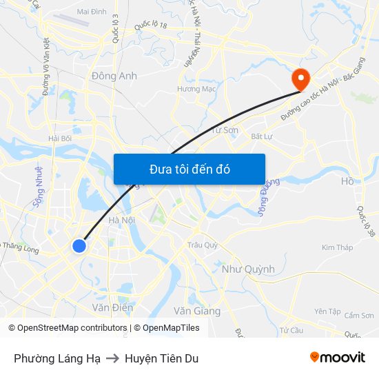 Phường Láng Hạ to Huyện Tiên Du map