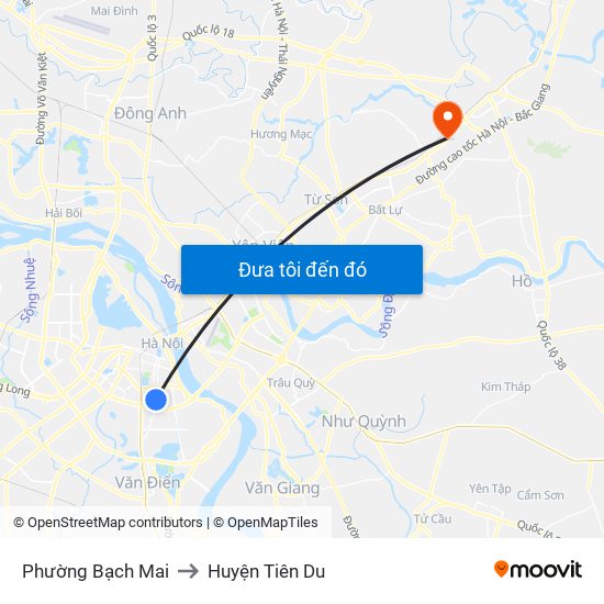 Phường Bạch Mai to Huyện Tiên Du map