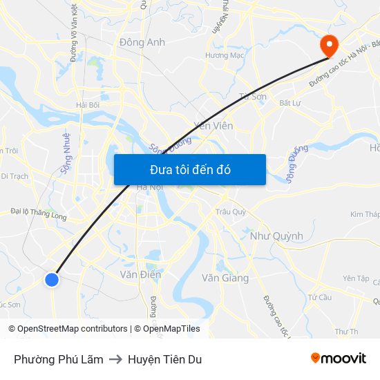 Phường Phú Lãm to Huyện Tiên Du map