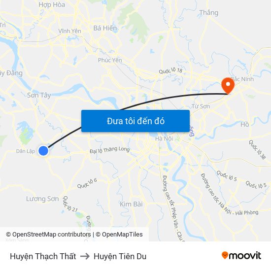 Huyện Thạch Thất to Huyện Tiên Du map