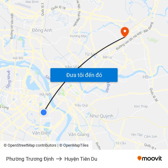 Phường Trương Định to Huyện Tiên Du map