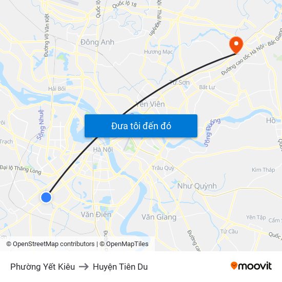 Phường Yết Kiêu to Huyện Tiên Du map