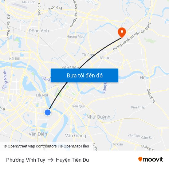 Phường Vĩnh Tuy to Huyện Tiên Du map