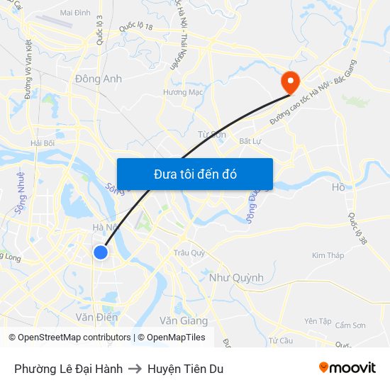 Phường Lê Đại Hành to Huyện Tiên Du map