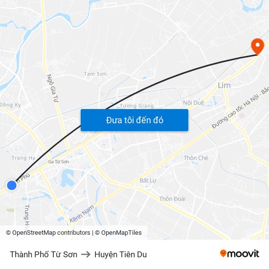 Thành Phố Từ Sơn to Huyện Tiên Du map