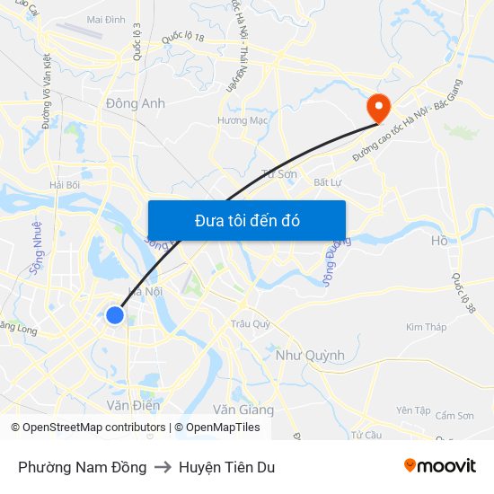 Phường Nam Đồng to Huyện Tiên Du map