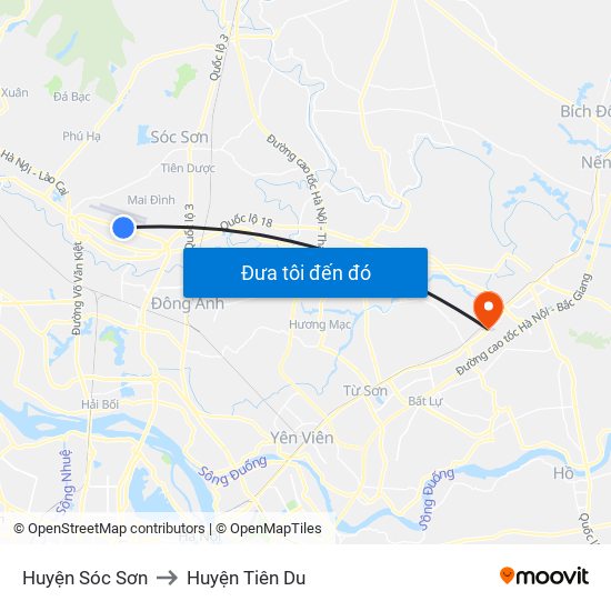 Huyện Sóc Sơn to Huyện Tiên Du map