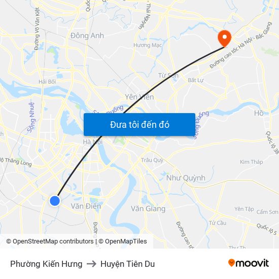 Phường Kiến Hưng to Huyện Tiên Du map