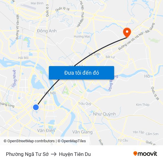 Phường Ngã Tư Sở to Huyện Tiên Du map