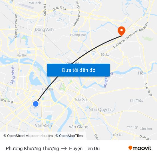 Phường Khương Thượng to Huyện Tiên Du map