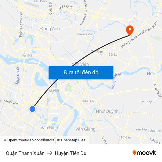 Quận Thanh Xuân to Huyện Tiên Du map