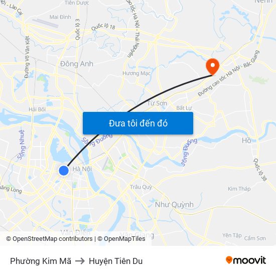 Phường Kim Mã to Huyện Tiên Du map