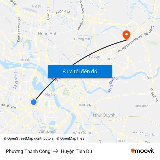 Phường Thành Công to Huyện Tiên Du map