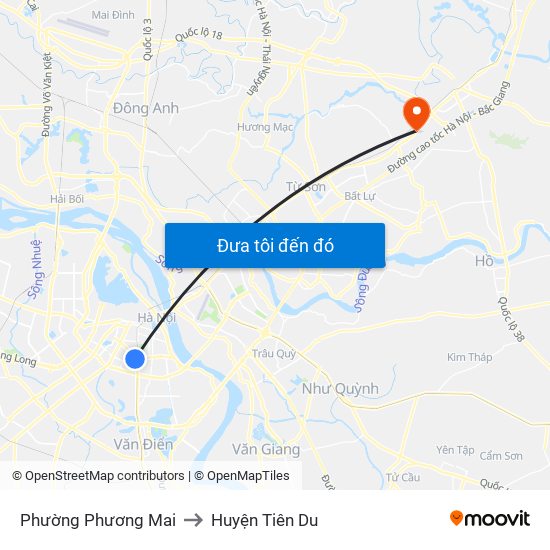 Phường Phương Mai to Huyện Tiên Du map