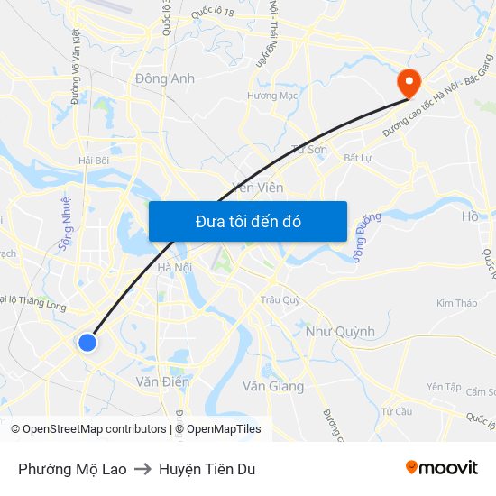 Phường Mộ Lao to Huyện Tiên Du map