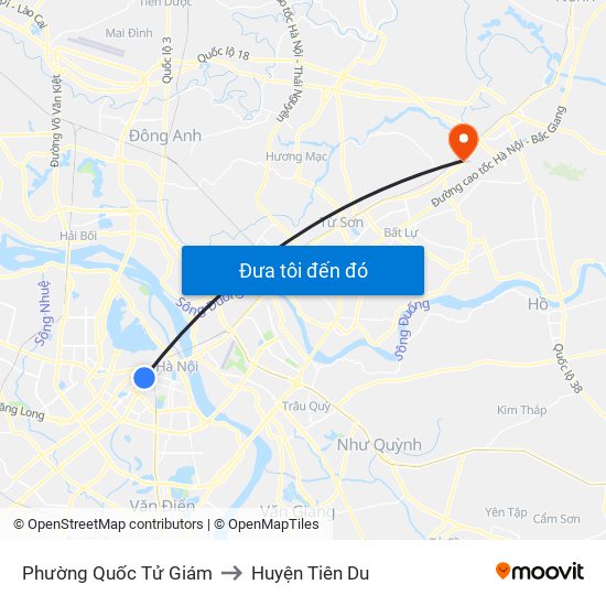 Phường Quốc Tử Giám to Huyện Tiên Du map