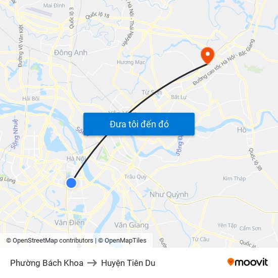 Phường Bách Khoa to Huyện Tiên Du map