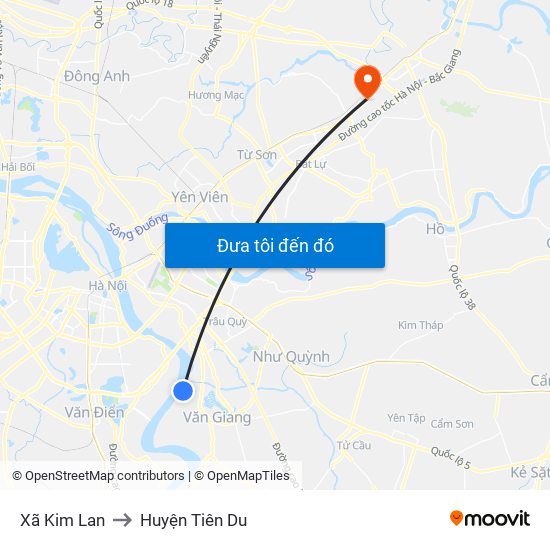 Xã Kim Lan to Huyện Tiên Du map