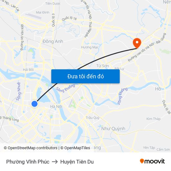Phường Vĩnh Phúc to Huyện Tiên Du map