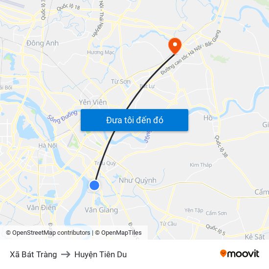Xã Bát Tràng to Huyện Tiên Du map