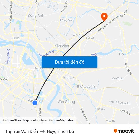 Thị Trấn Văn Điển to Huyện Tiên Du map