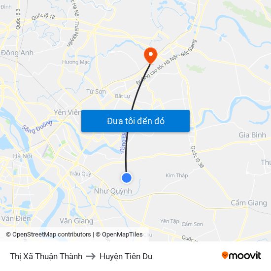 Thị Xã Thuận Thành to Huyện Tiên Du map