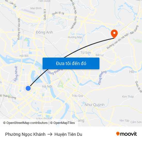 Phường Ngọc Khánh to Huyện Tiên Du map