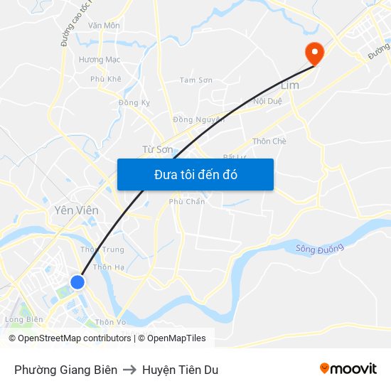 Phường Giang Biên to Huyện Tiên Du map