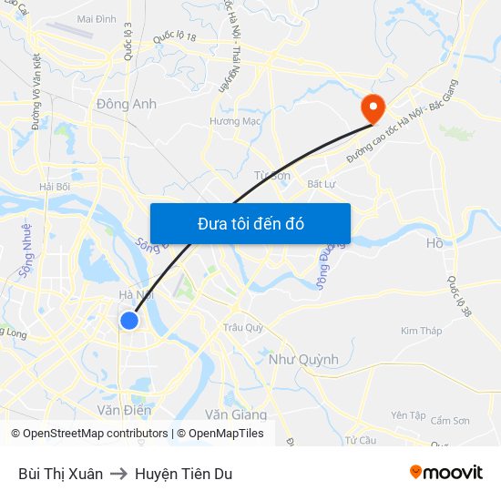 Bùi Thị Xuân to Huyện Tiên Du map