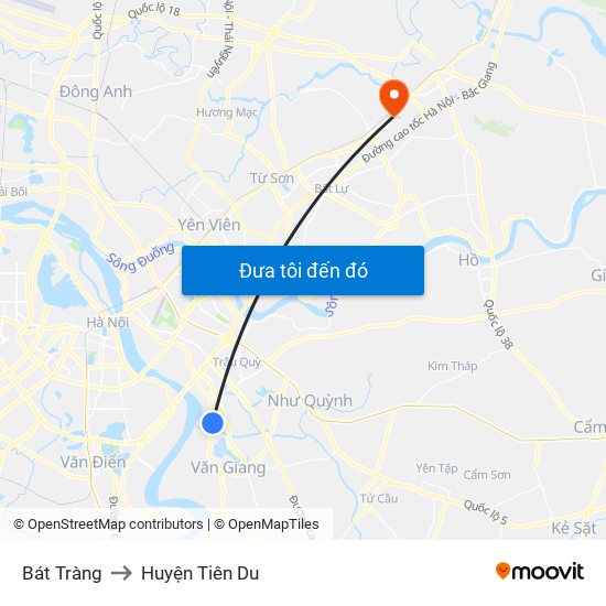Bát Tràng to Huyện Tiên Du map