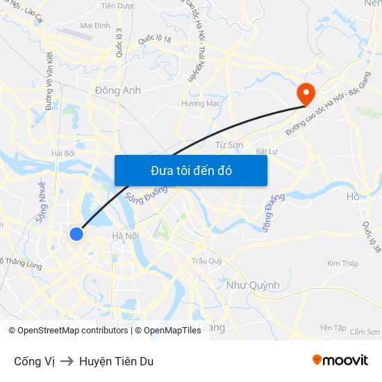 Cống Vị to Huyện Tiên Du map