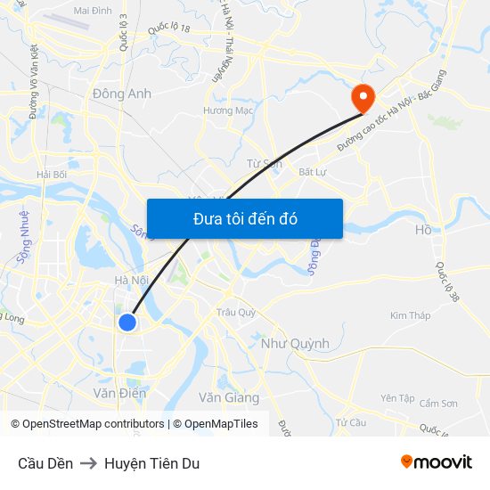 Cầu Dền to Huyện Tiên Du map