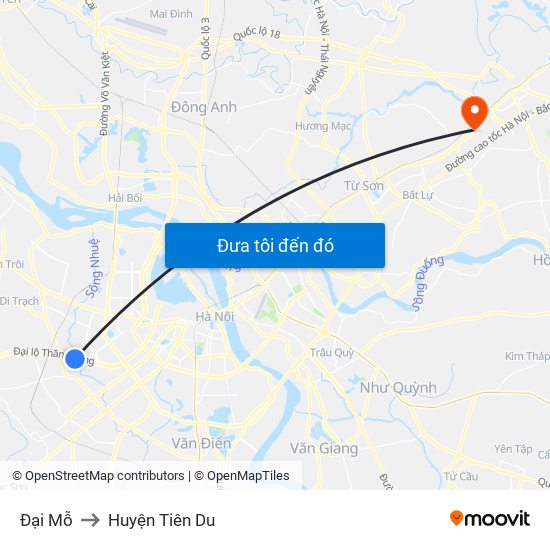 Đại Mỗ to Huyện Tiên Du map