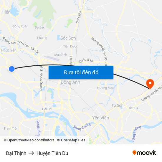 Đại Thịnh to Huyện Tiên Du map