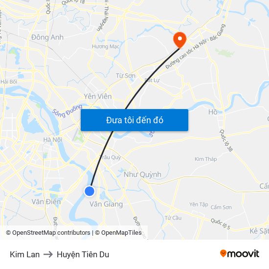 Kim Lan to Huyện Tiên Du map