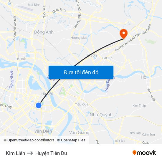 Kim Liên to Huyện Tiên Du map