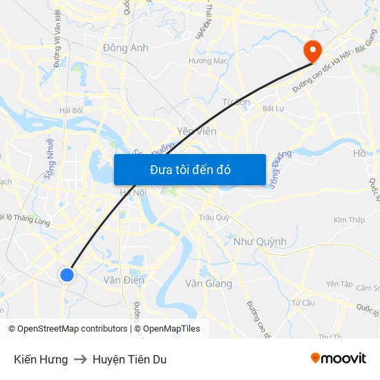 Kiến Hưng to Huyện Tiên Du map