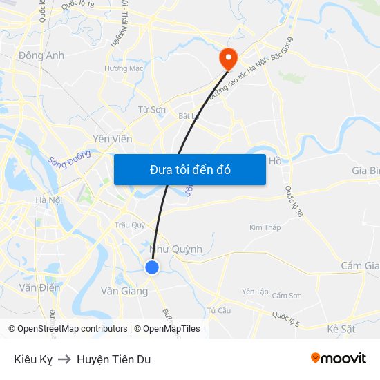 Kiêu Kỵ to Huyện Tiên Du map