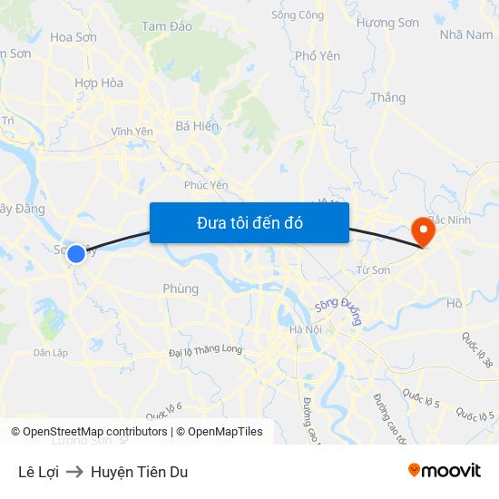 Lê Lợi to Huyện Tiên Du map