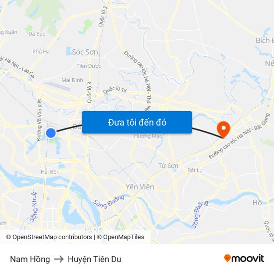 Nam Hồng to Huyện Tiên Du map