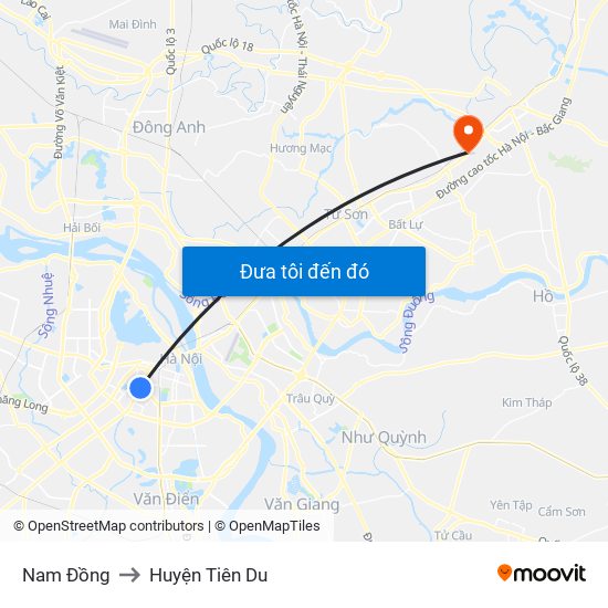Nam Đồng to Huyện Tiên Du map
