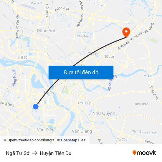 Ngã Tư Sở to Huyện Tiên Du map