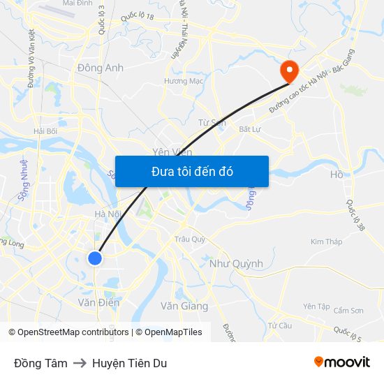 Đồng Tâm to Huyện Tiên Du map