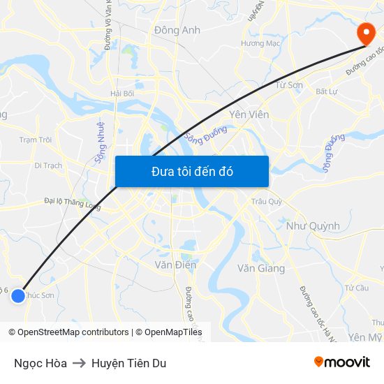 Ngọc Hòa to Huyện Tiên Du map
