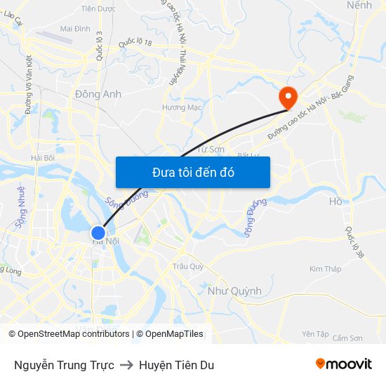 Nguyễn Trung Trực to Huyện Tiên Du map