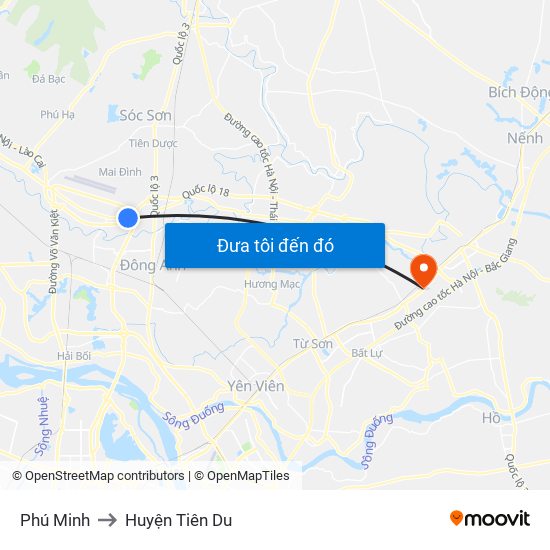 Phú Minh to Huyện Tiên Du map