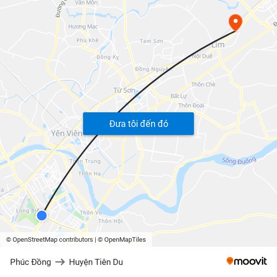 Phúc Đồng to Huyện Tiên Du map